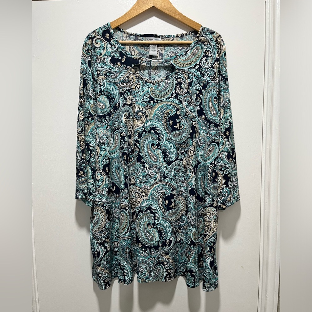 Catherine’s Paisley Tunic 1X Wearever Casual Business 3/4 Sleeves
